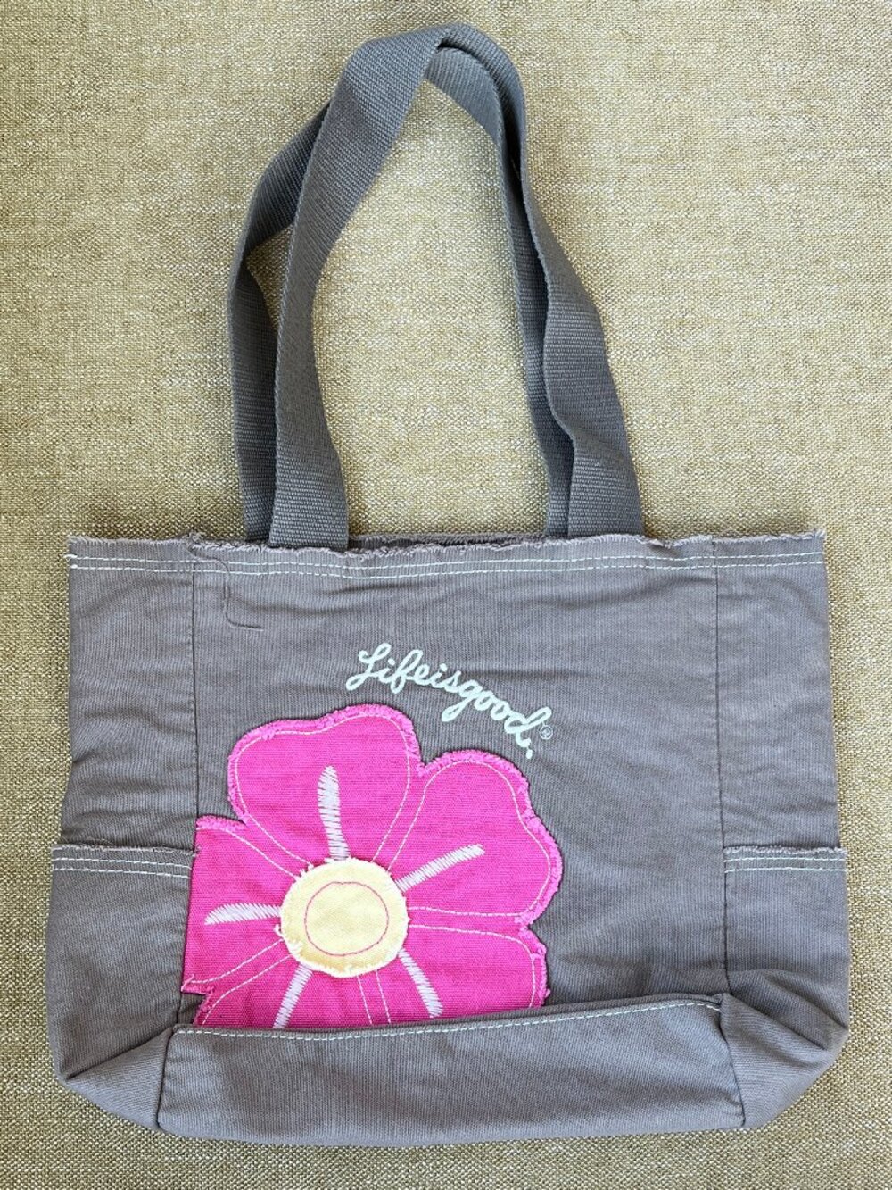 Life Is Good Purse, Hand - Shoulder Bag with Large Pink Flower, Unique w/ zipper